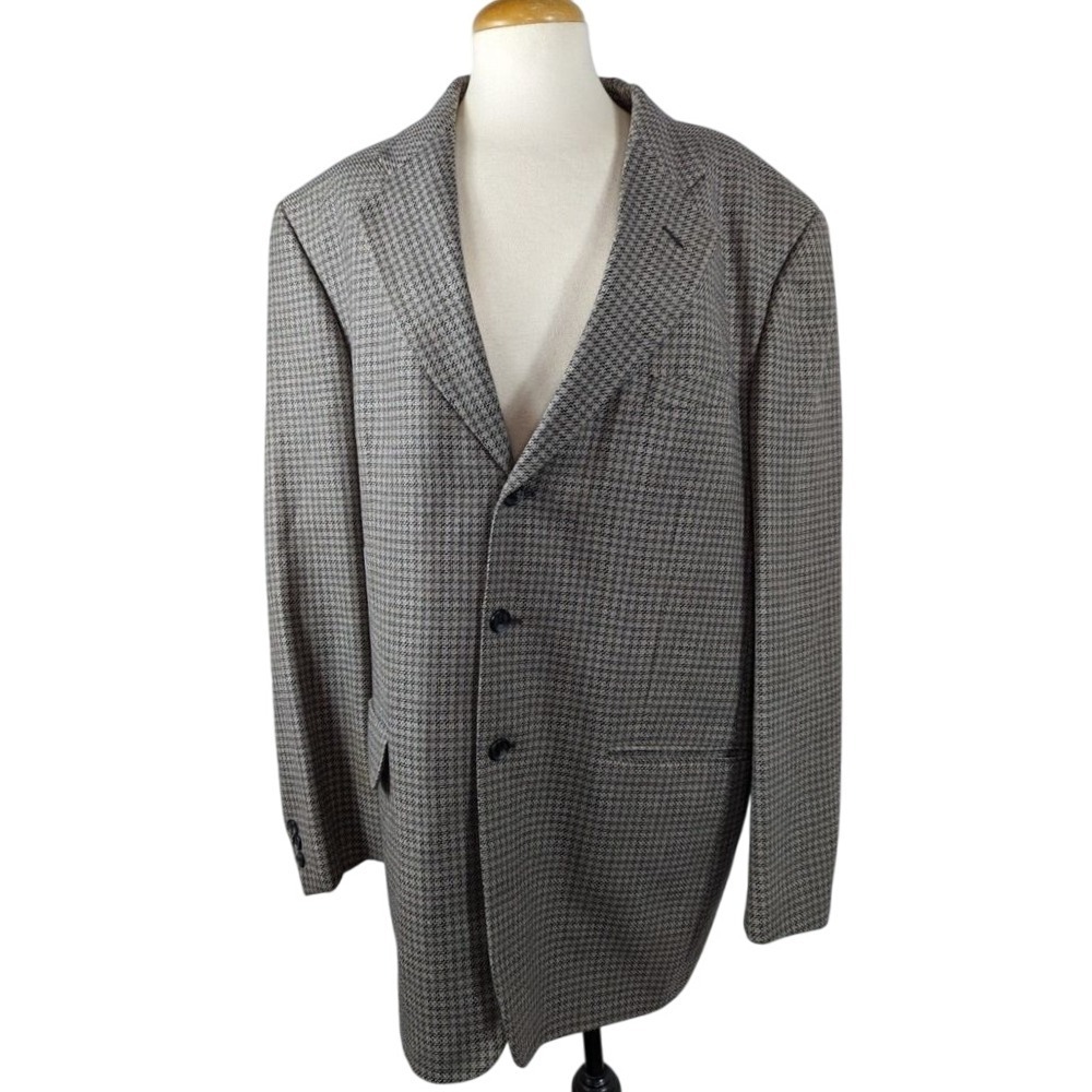 Jack N Jules Suit Blazer Jacket Mens 46 Brown Wool Houndstooth 3 Button Corpcore